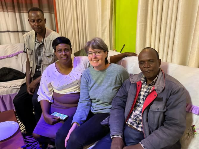 From left to right: George, sSister's Rose brother, Maria Wangui and Mr. Kamande, the foreman who will oversee the construction of the school