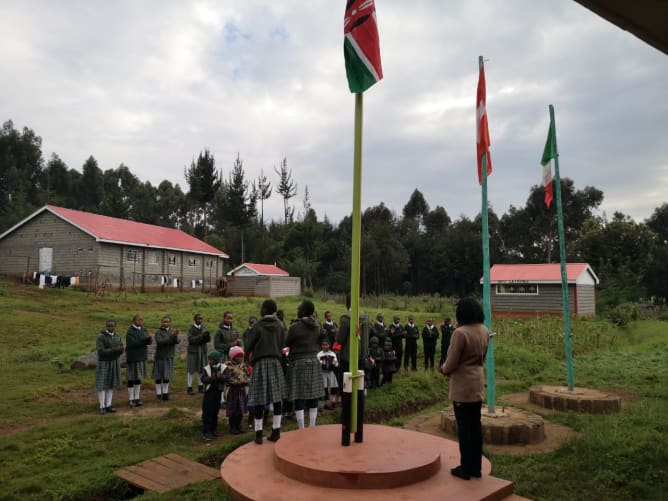 Moment of the raising of the flag at the beginning of the new and last term of this  school year at the end of August