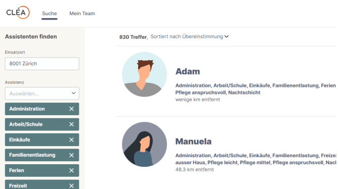 Ansicht der CléA Jobplattform