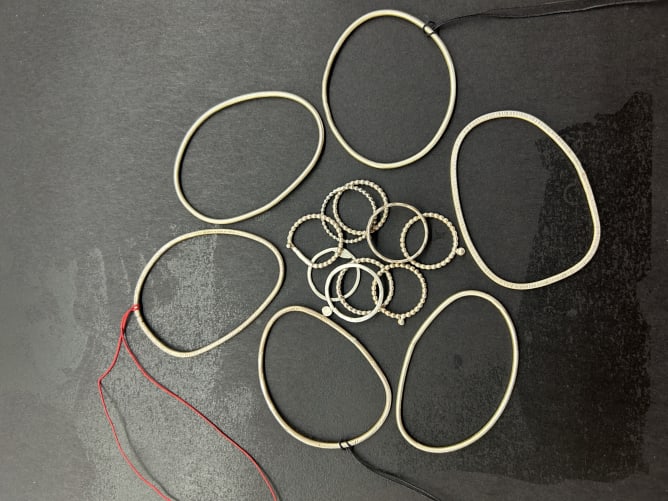 Pebble necklaces and rings