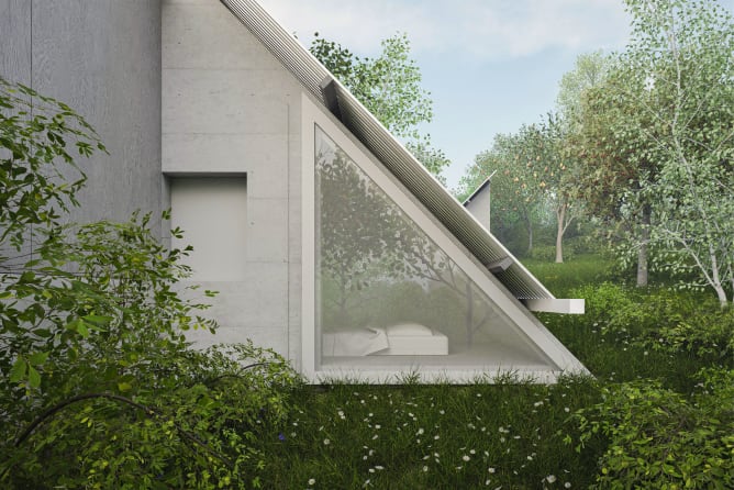 Bedroom with a distant view over the valley.
