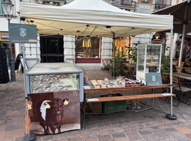 2025 - Stand am Schaffhauser Wochenmarkt, wo wir schnell ausverkauft waren