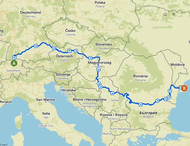 Unsere Route von Adliswil bis ans Schwarze Meer