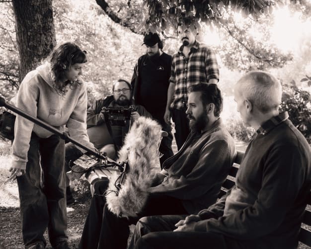 Actors and crew preparing and recording a dialogue scene during the filming of LATERAL