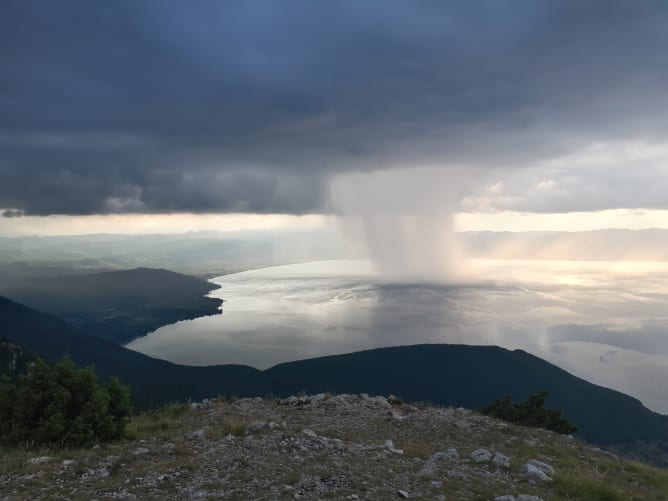 Magnificent rain shaft over Lake Ohrid
