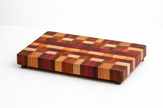 Cutting board made from wood offcuts to reduce waste. Available in various sizes.