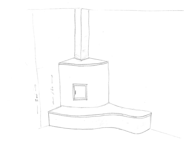 Eine Skizze vom Ofenbauer eines möglichen Holzlehmofen