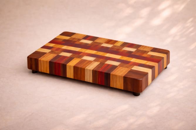 Cutting Board made from carefully selected offcuts of noble woods like oak, walnut, maple, cherry, this board helps reduce waste while combining sustainability with durability. Its end-grain construction is gentle on knives and made to withstand years of daily use, aging beautifully over time.