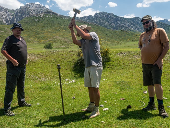 our team sampling the soil - palynologist, archaeologist, geologist