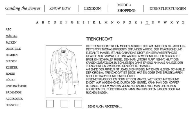 As an example – an excerpt of the encyclopedia «Coats – Trench coat»