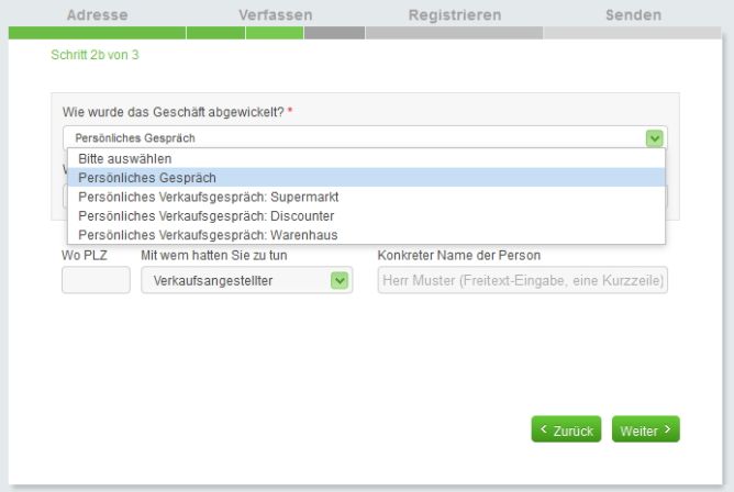 Wie fand der Kauf des beanstandeten Produkts statt? Content