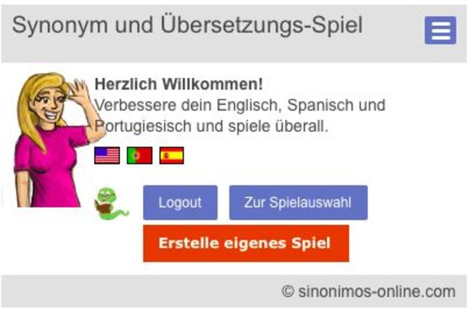 Einstiegseite mit neuen Button um ein eigenes Spiel zu erstellen.