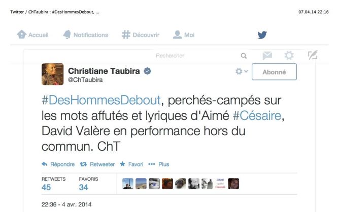 Tweet de la garde des sceaux Christiane Taubira Content