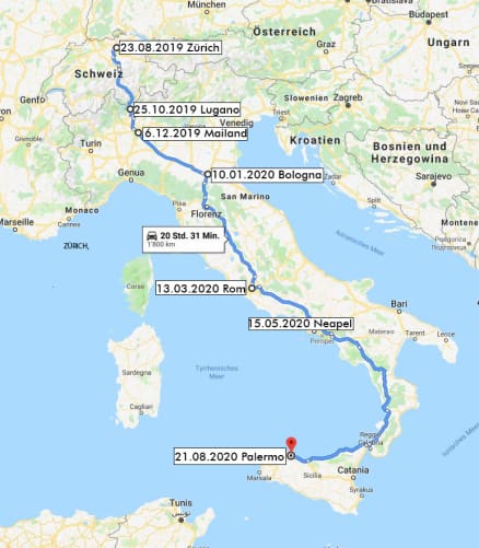 Route nach Palermo Content