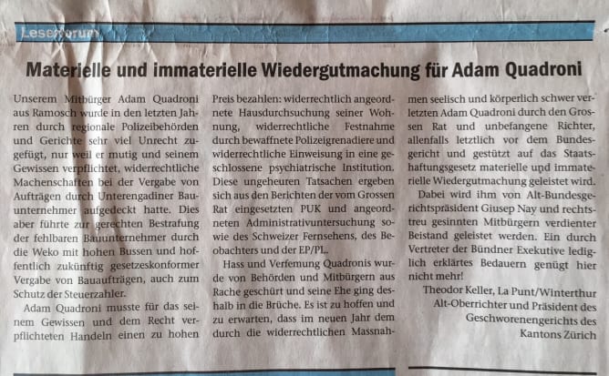 der Leserbrief von Alt-Oberrichter Theodor Keller Content
