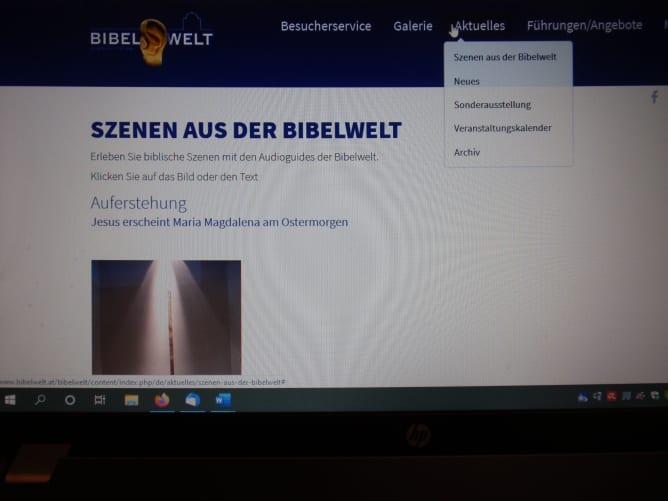 Gleich an erster Stelle unter «Aktuelles» findet sich die neue Seite «Szenen aus der Bibelwelt» - diesmal mit einem Osterbild Content