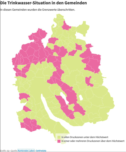 Trinkwassersituation in den Gemeinden, Quelle: https://www.zh.ch/de/news-uebersicht/medienmitteilungen/2020/09/zuercher-trinkwasser-von-guter-qualitaet-beim-grundwasser-besteht-handlungsbedarf.html