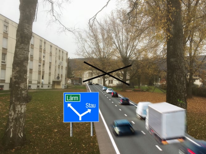Die geplante Umfahrungsstrasse im Guntenfluhquartier
