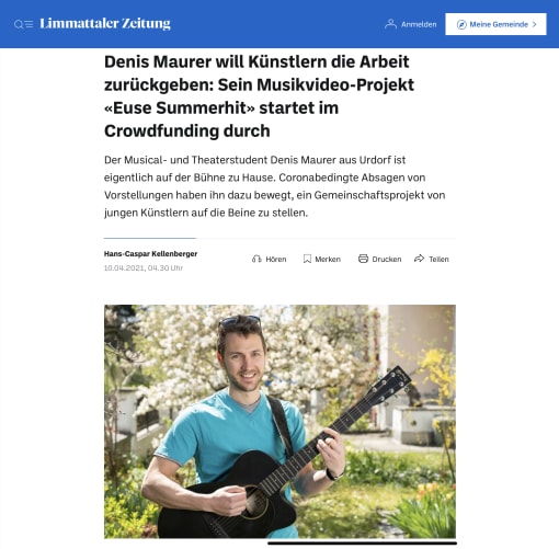 Der Artikel aus der Limmattaler Zeitung Content