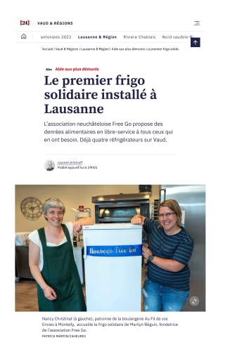 Nancy Christinat (à gauche), patronne de la boulangerie Au Fil de vos Envies à Montelly, accueille le frigo solidaire de Marilyn Béguin, fondatrice de l’association Free Go.