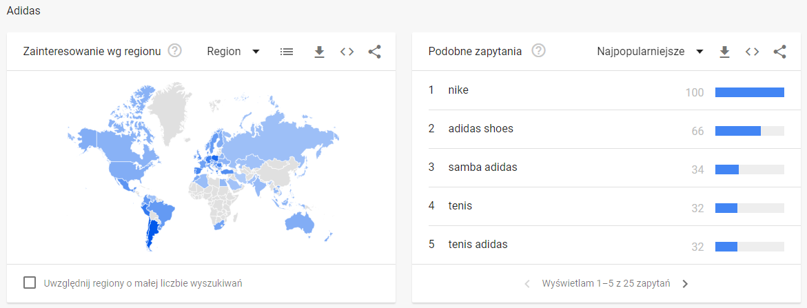 Adidas na świecie - Google Trends
