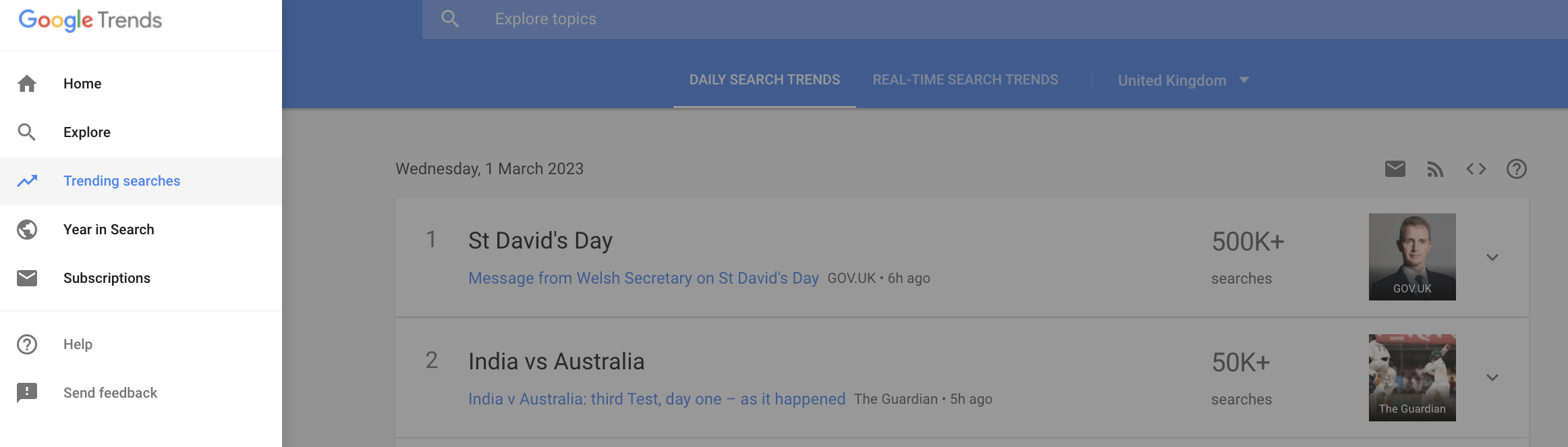 trending searches - Google Trends