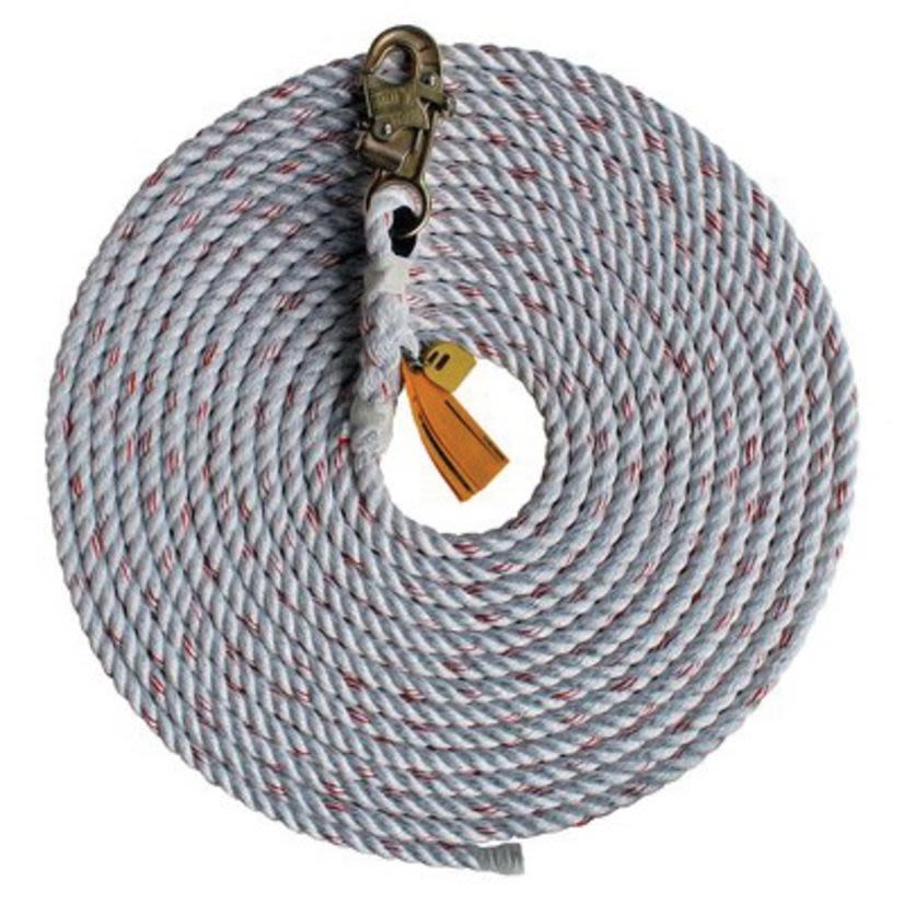 3M™ DBI-SALA® Fall Protection 1202844 Vertical Rope Lifeline With Snap Hook, 310 lb Load Capacity, 100 ft L, Specifications Met: ANSI A10.32, ANSI Z359.1, OSHA 1910.66, OSHA 1926.502