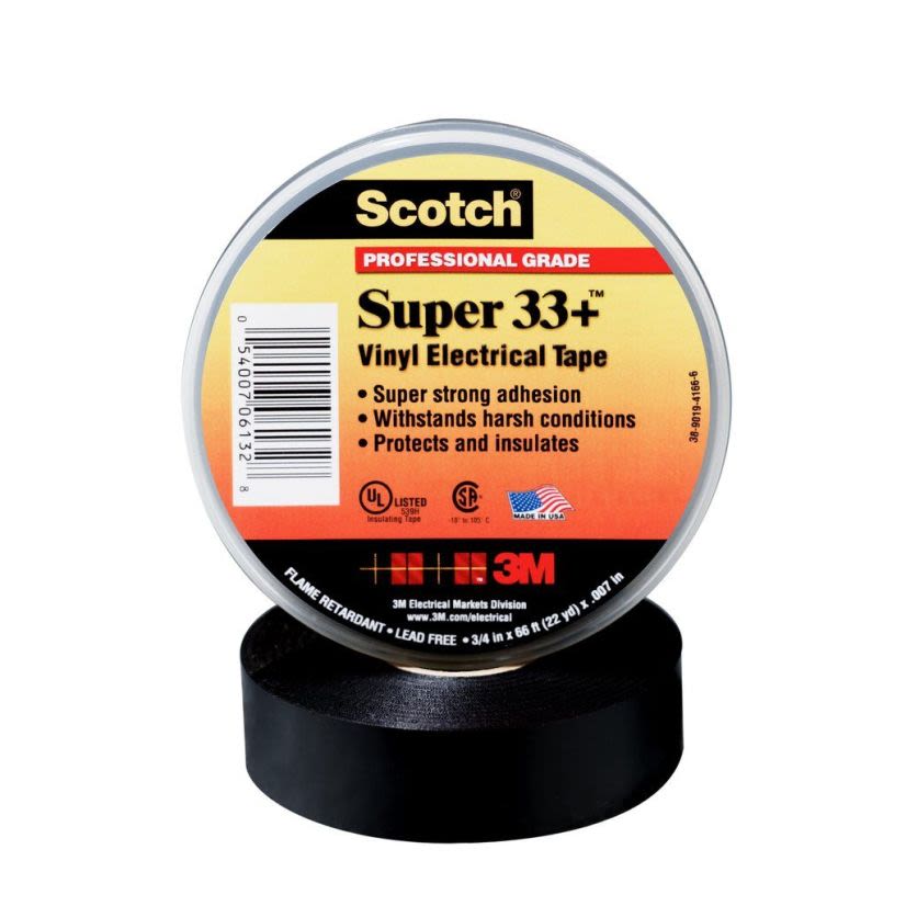 3M™ Scotch® 33+-1.5X36YD-1.5 1-Sided Premium-Grade Electrical Tape, 36 yd L x 1-1/2 in W, 7 mil THK, Rubber Adhesive, PVC Backing, Black