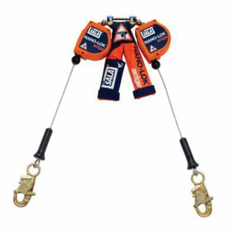 3M™ DBI-SALA® Fall Protection Nano-Lok™ Edge 3500225 Quick-Connect Self-Retracting Twin Leg Lifeline With Self-Locking Snap Hook, 310 lb Load Capacity, 8 ft L, Specifications Met: ANSI A10.32, ANSI Z359.14, OSHA 1910.66, OSHA 1926.502