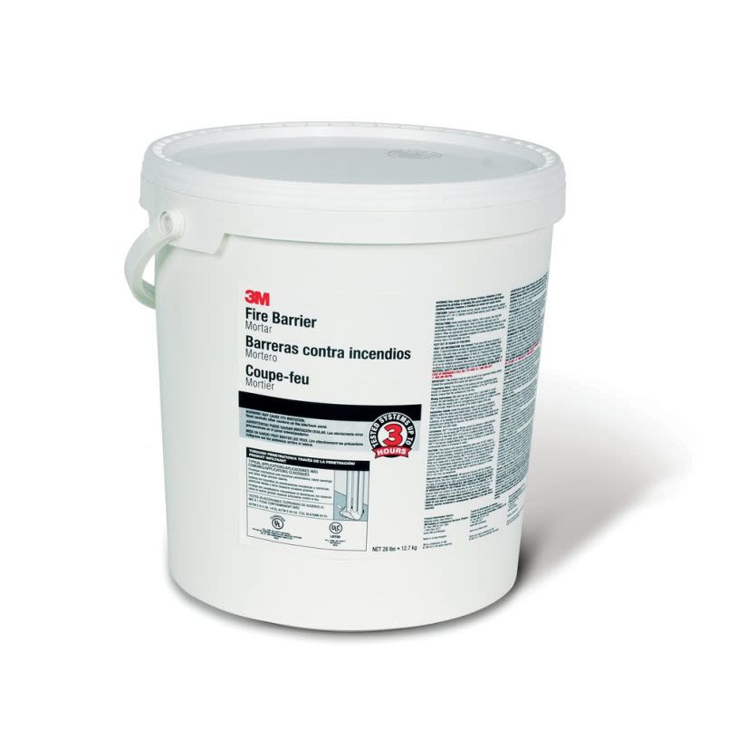 3M™ MORTAR-28lb Lightweight Fire Barrier Mortar, Pail Container, Composition: Mineral Salt, Silicate Mineral, Acid, Quartz Silica, Calcium Carbonate, 3 hr Fire Rating, Off-White with Dark Flecks, 180 deg F