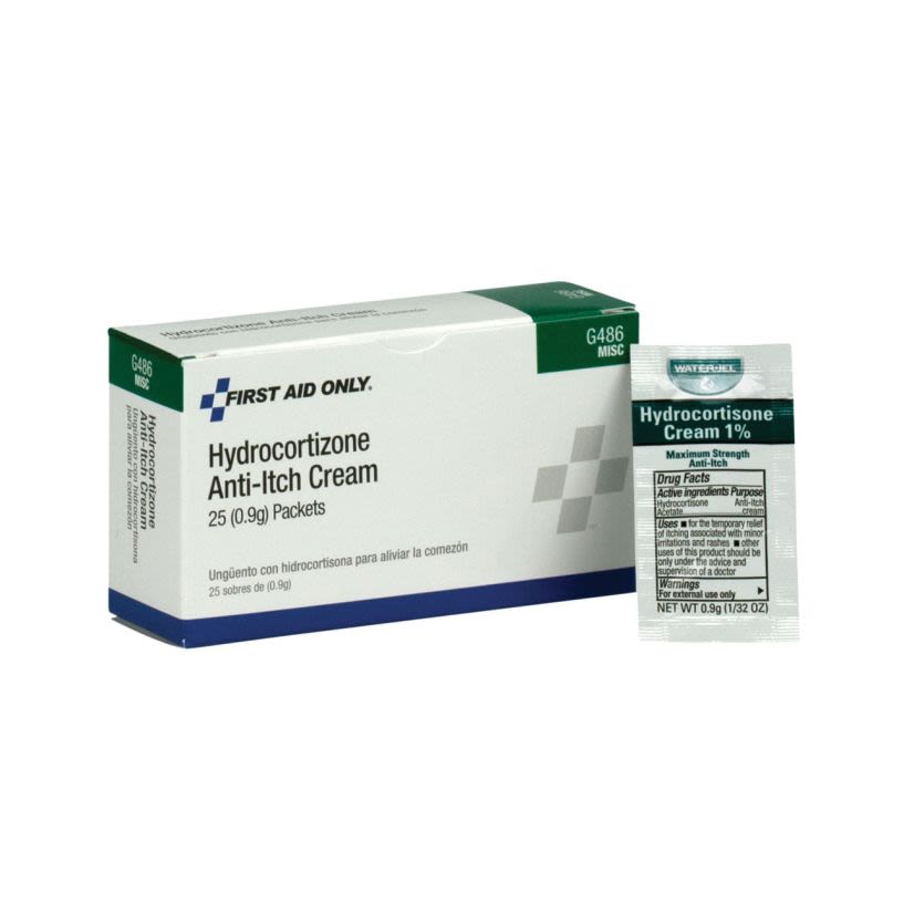 Acme United First Aid Only® G486 Hydrocortisone Cream, Unit Dose Pack Packing, Formula: 0.9 g Hydrocortisone Acetate