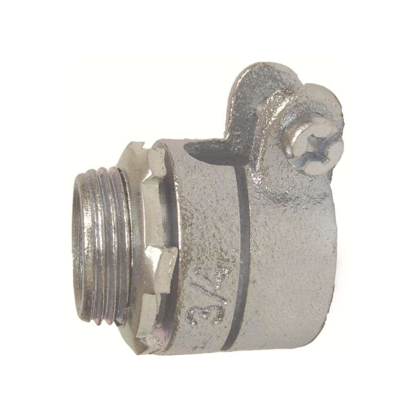 Allied Tube & Conduit MSC3890KON Non-Insulated Throat Standard Squeeze Connector With Stamped Steel Cover, 3/8 in Trade, 1/2 in Knockout, Malleable Iron, Zinc Plated