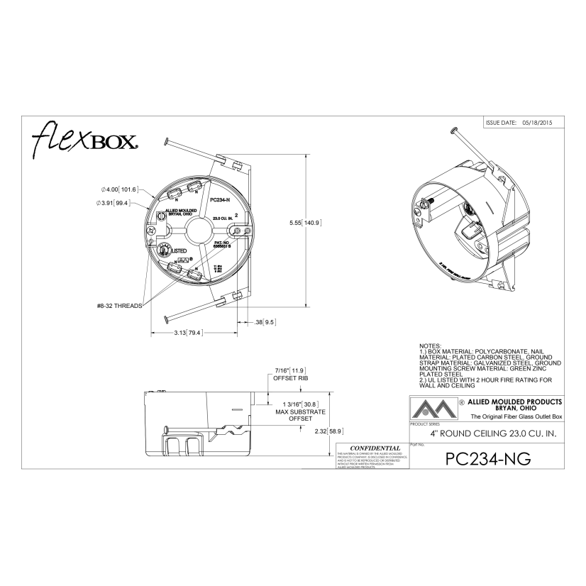 Allied Moulded PC234-NG Ceiling flexBox - 4 inches
