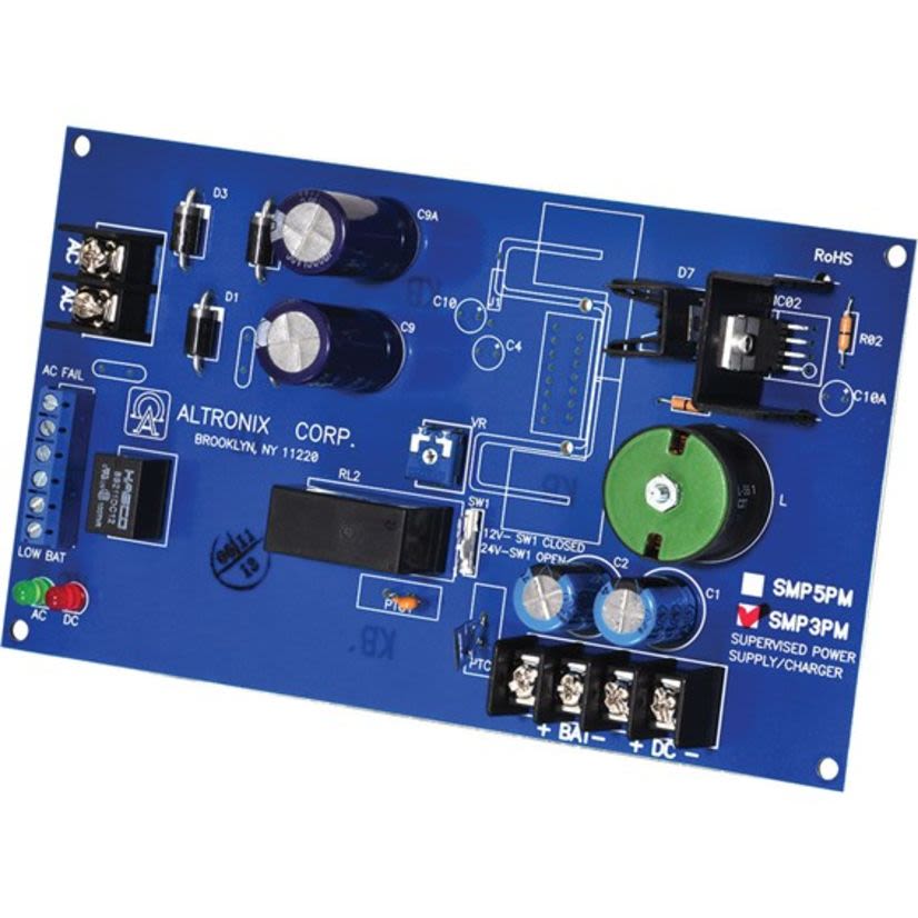 ALTRONIX SMP3PM POWER SUPPLY/CHARGER - 12VDC OR 24VDC @ 2.5 AMP, AC & BATTERY MONITORING.
