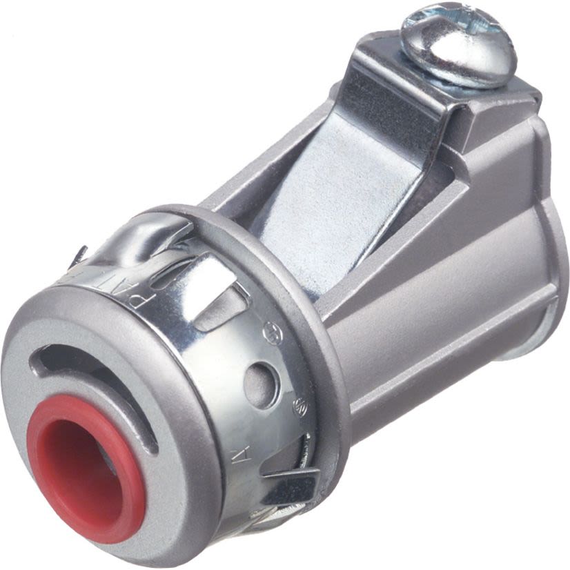 Arlington Snap2IT 3810AST Straight Cable Connector With Insulated Throat, Angled Prong Clip, 3/8 in Trade, 3/8 in Knockout, 0.37 to 0.49 in Cable Openings, Die Cast Zinc