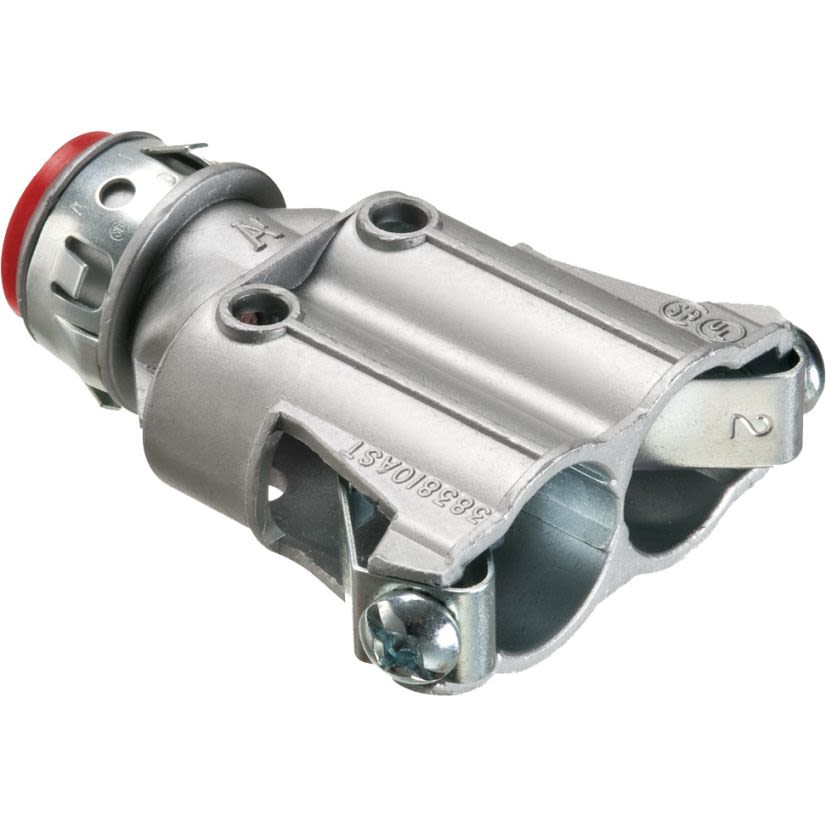 Arlington Snap2IT 383810AST Duplex Straight Cable Connector With Insulated Throat, Angled Prong Clip, 3/8 in Trade, 3/8 in Knockout, 0.37 to 0.49 in Cable Openings, Die Cast Zinc