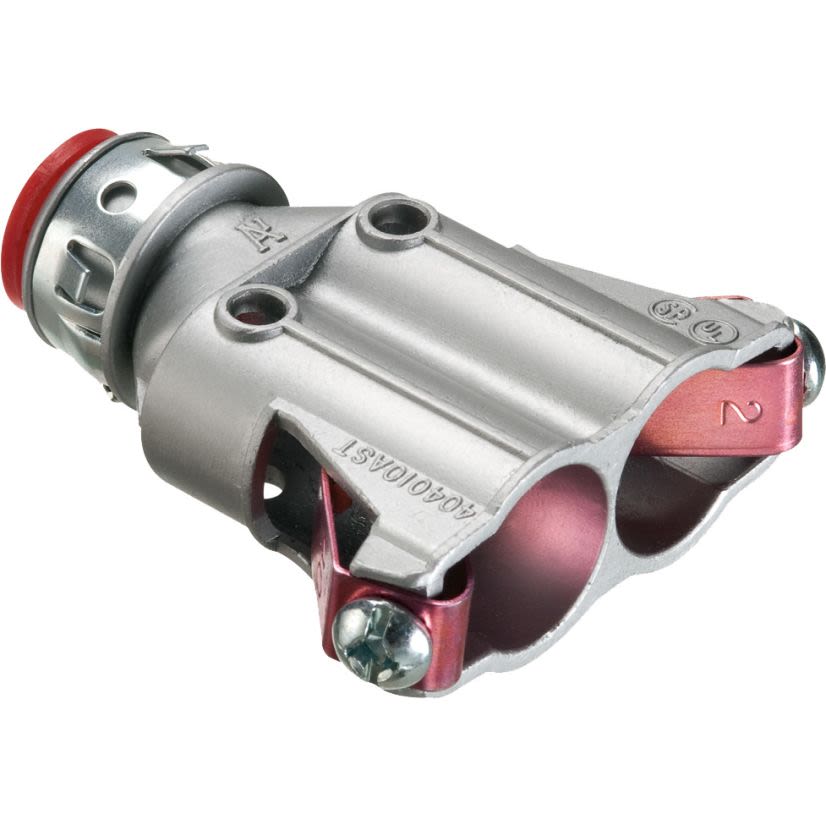 Arlington Snap2IT 404010AST Duplex Cable Connector With Insulated Throat, 3/8 in Trade, 3/8 in Knockout, 0.44 to 0.612 in Cable Openings, Die Cast Zinc