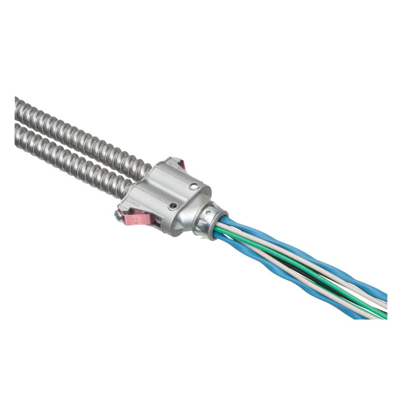 Arlington Snap2IT 414110ST Duplex Cable Connector, 3/8 in Trade, 1/2 in Knockout, 0.525 to 0.64 in Cable Openings, Die Cast Zinc