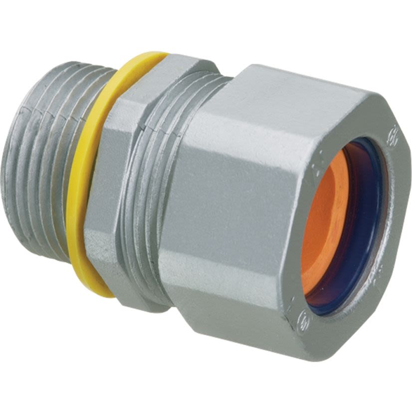 Arlington Colorgrip® CG1001000 Liquid/Oiltight Strain Relief Cord Connector With Sealing Ring, Locknut, 1 in Trade, 7/8 to 1 in Cable Openings, Die Cast Zinc