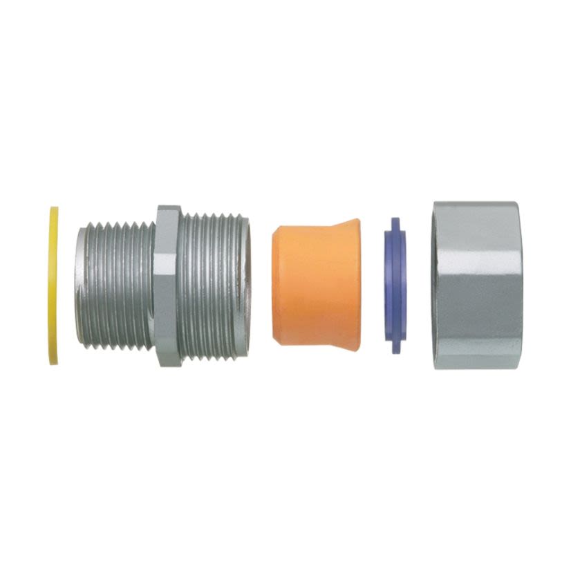 Arlington Colorgrip® CG100875 Liquid/Oiltight Strain Relief Cord Connector With Sealing Ring, Locknut, 1 in Trade, 3/4 to 7/8 in Cable Openings, Die Cast Zinc