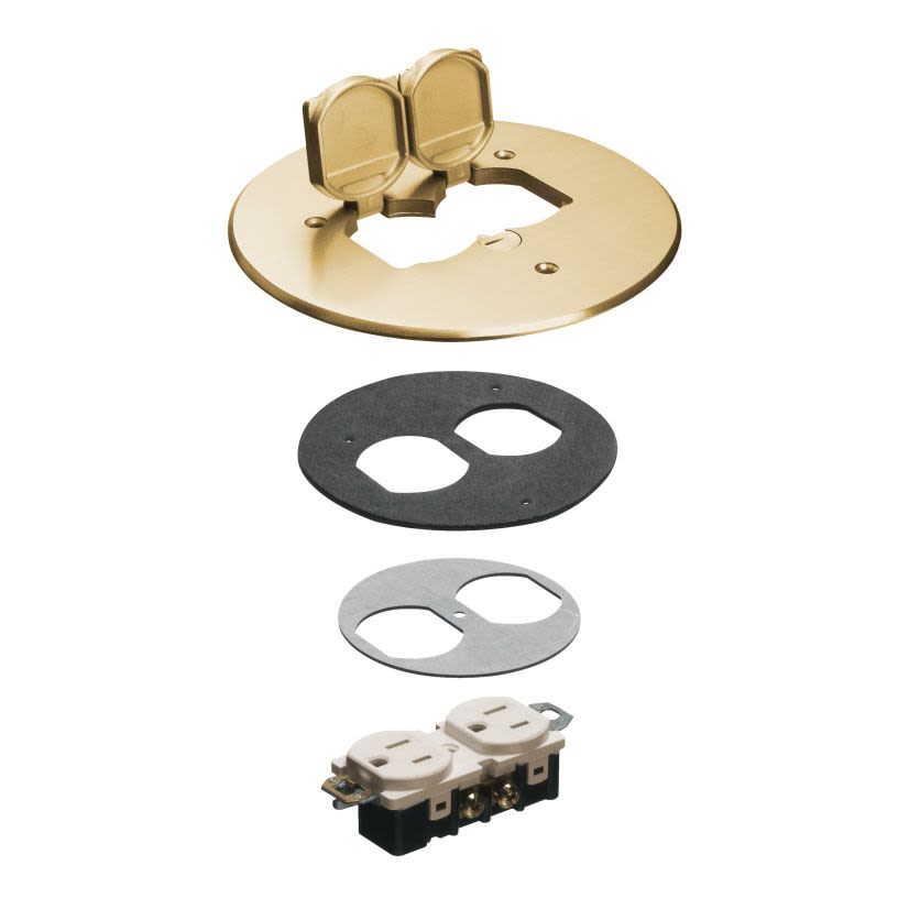 Arlington FLB6230MB Floor Box Cover Kit, 6 in Dia, 5.7 in L x 1/8 in W, Brass/Plastic