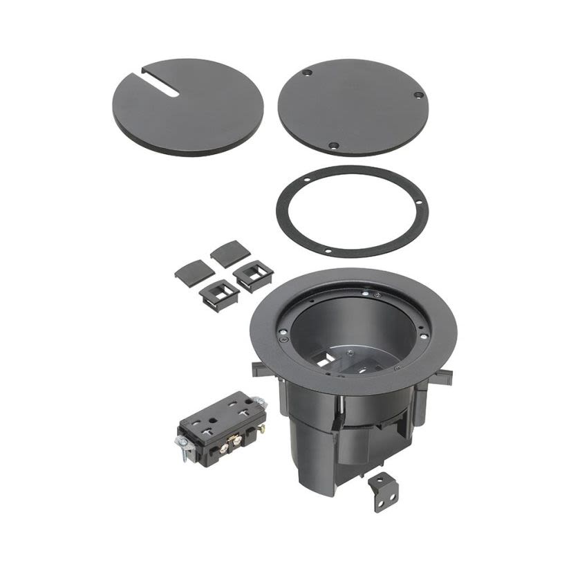 Arlington IN BOX FLBR5420BL Floor Box Kit, Die Cast Zinc/Plastic/Steel, 1 Gangs, 1 Outlets, 6.55 in L x 3.775 in H