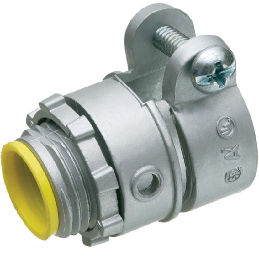 Arlington L426A Single Screw Straight Cable Connector With Insulated Throat, 1.935 in Dia Round End Stop, 2 in Trade, 2 in Knockout, 2.26 to 2.485 in Cable Openings, Die Cast Zinc