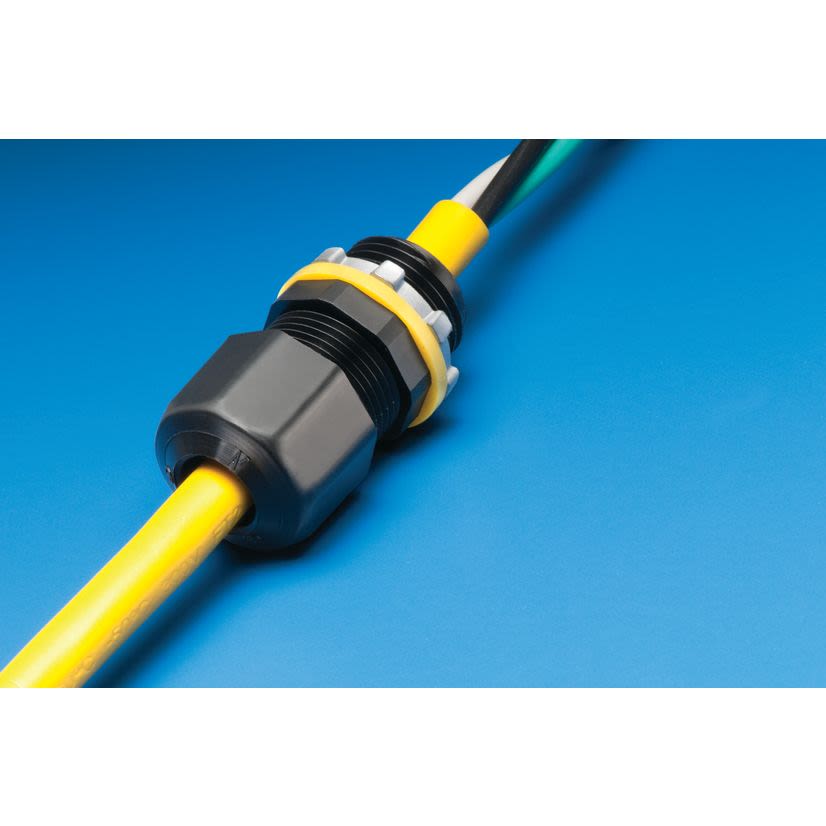 Arlington Colorgrip® LPCG50BL Low Profile Oiltight Strain Relief Cord Connector With Sealing Ring, Locknut, 1/2 in Trade, 0.2 to 0.472 in Cable Openings, Nylon/Zinc