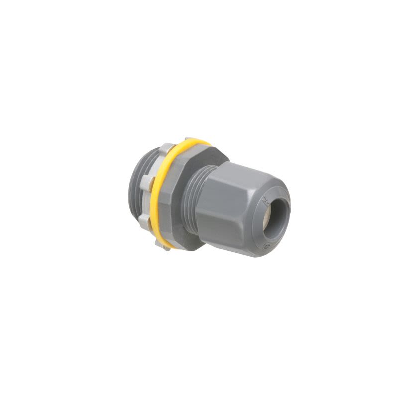 Arlington LPCG753 Low Profile Oiltight Strain Relief Cord Connector With Sealing Ring, Locknut, 3/4 in Trade, 0.1 to 0.3 in Cable Openings, Nylon/Zinc