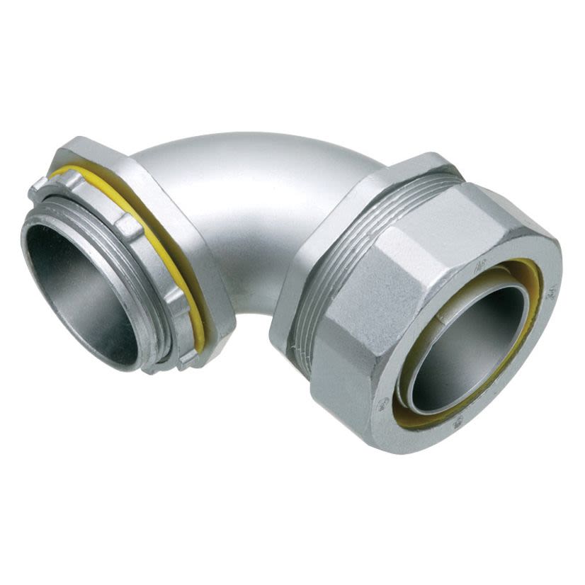 Arlington LT90350 Form B Insulated Throat Straight Connector With Insulated Throat, 3-1/2 in Trade, 90 deg, Die Cast Zinc