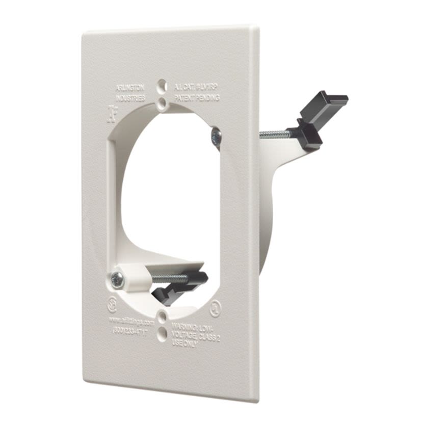 Arlington LV1RP LV Series 1-Gang Low Voltage Mounting Bracket With 3-1/2 in Hole Saw and Slotted Cover, For Use With Cable Management System, Fastened Mount, Plastic