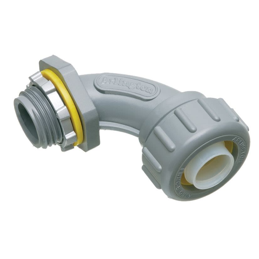Arlington NMLT9075 Form B Liquidtight Conduit Connector, 3/4 in Trade, 90 deg, UV-Rated Plastic