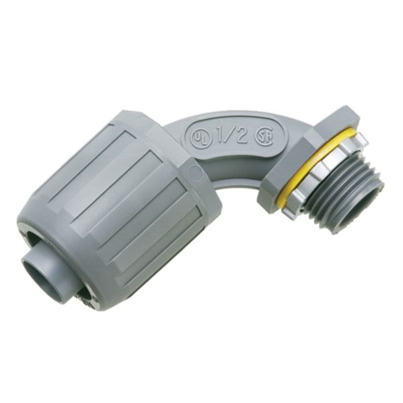 Arlington Snap2IT NMLT905 Form B Push-In Connector With 3/4 in Knockout, 1/2 in Trade, 90 deg, Plastic