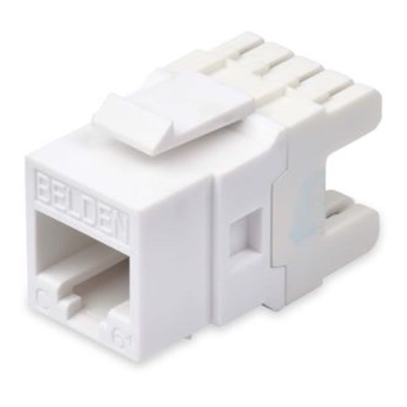 Belden AX101320 KeyConnect Style Modular Jack, Cat 6 RJ45 Module, Snap-Fit Mount, 1 Port, Plastic, Electric White